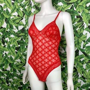 Vintage Valentine’s Day Chic by h.i.s. Bodysuit Size XS Sexy Red Lace Teddy
